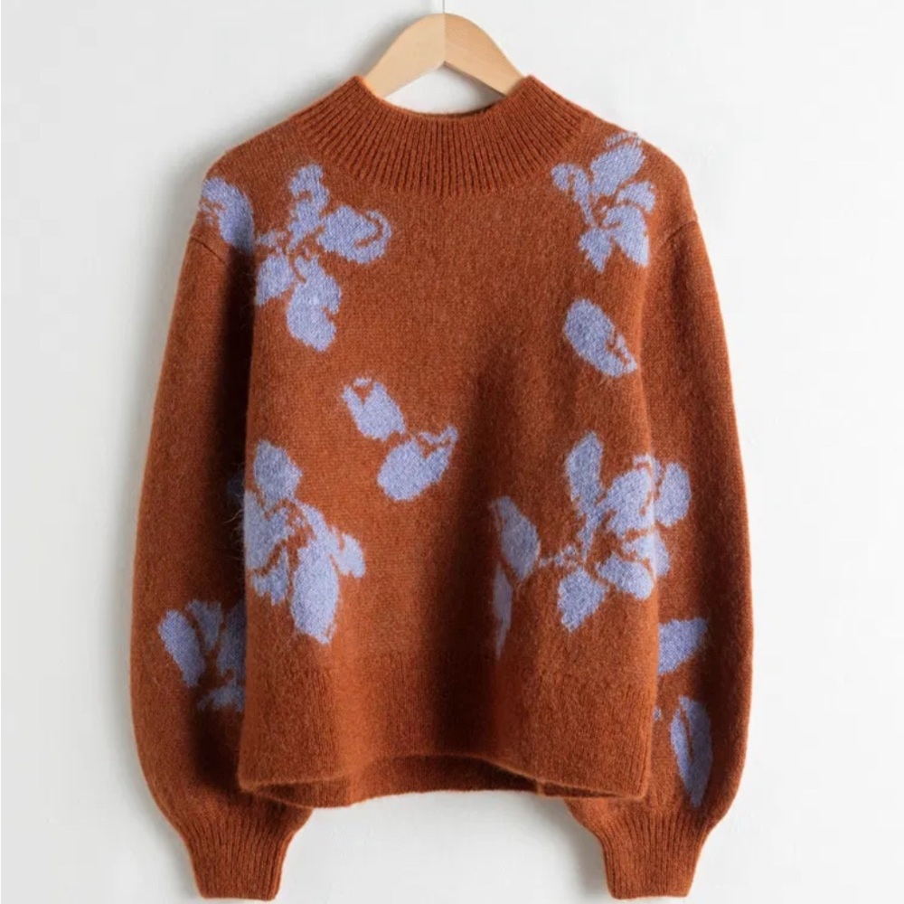 & Other Stories Rust Floral Turtleneck Sweater